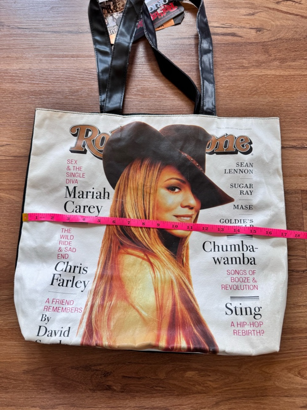 Rolling Stone Mariah Carey Print Tote Bag in Cream and Black NWT Vintage - Picture 6 of 8